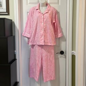 RALPH LAUREN BLACK LABEL 2 piece Pink/White Pajamas 100% Cotton Size XL